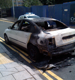 Burnt out car on Rickman Drive