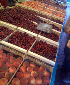 Peaches and Cherries on sale at the Birmingham Ladywood Food Fair