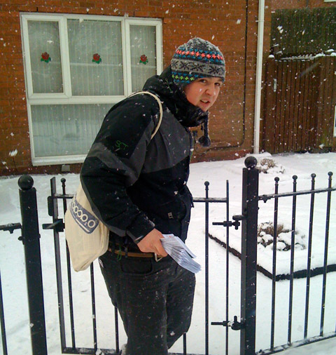 Delivering in the snow in Summerfield, Ladywood